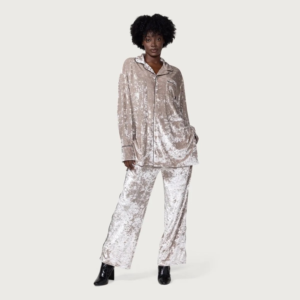 Honor The Gift Crushed Velvet Champagne Two Piece Oversized Lounge Set